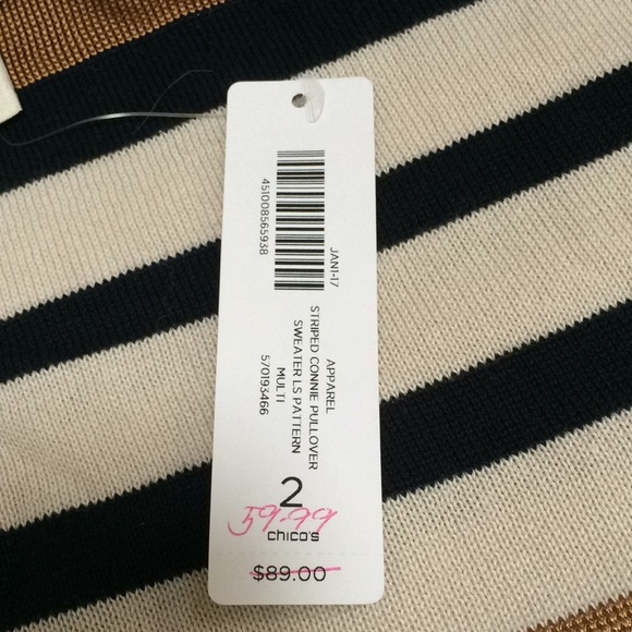 New! Chico’s SZ 2, Connie striped pullover sweater - Picture 9 of 9